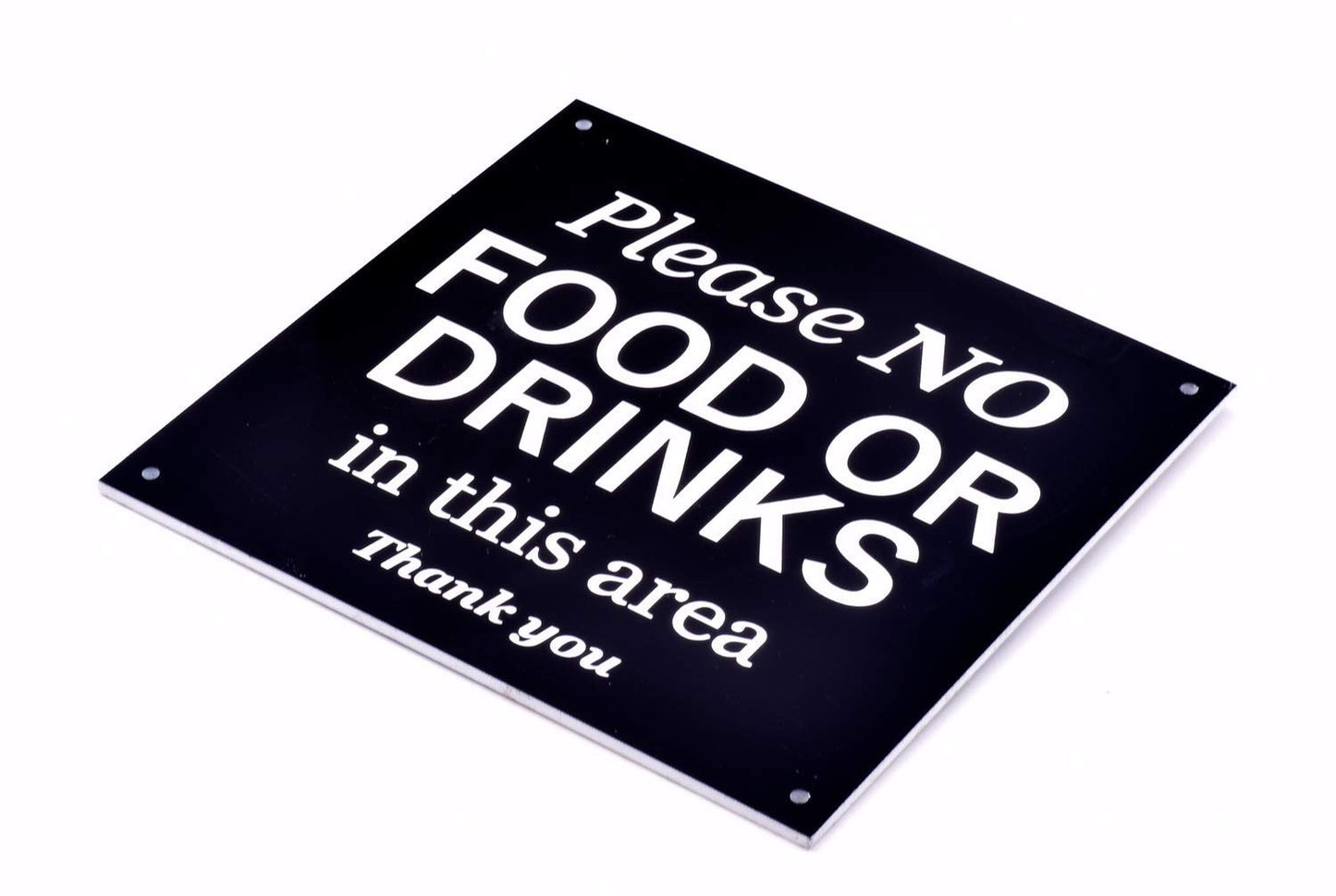 No Food or Drinks Sign – Black HIPS Plastic, 145mm, 4 Screw Holes – by North By North East – Signs