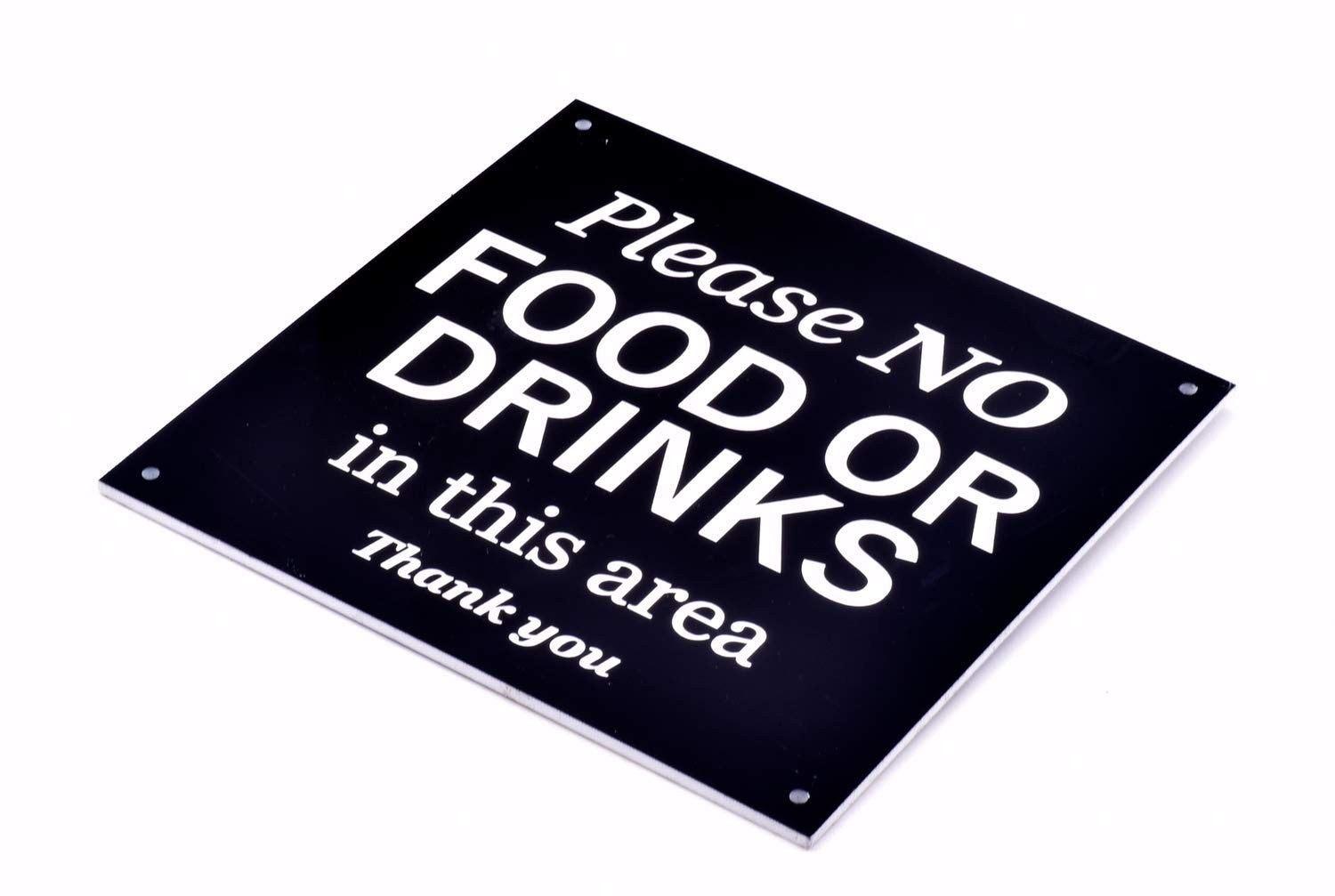 No Food or Drinks Sign – Black HIPS Plastic, 145mm, 4 Screw Holes – by North By North East – Signs