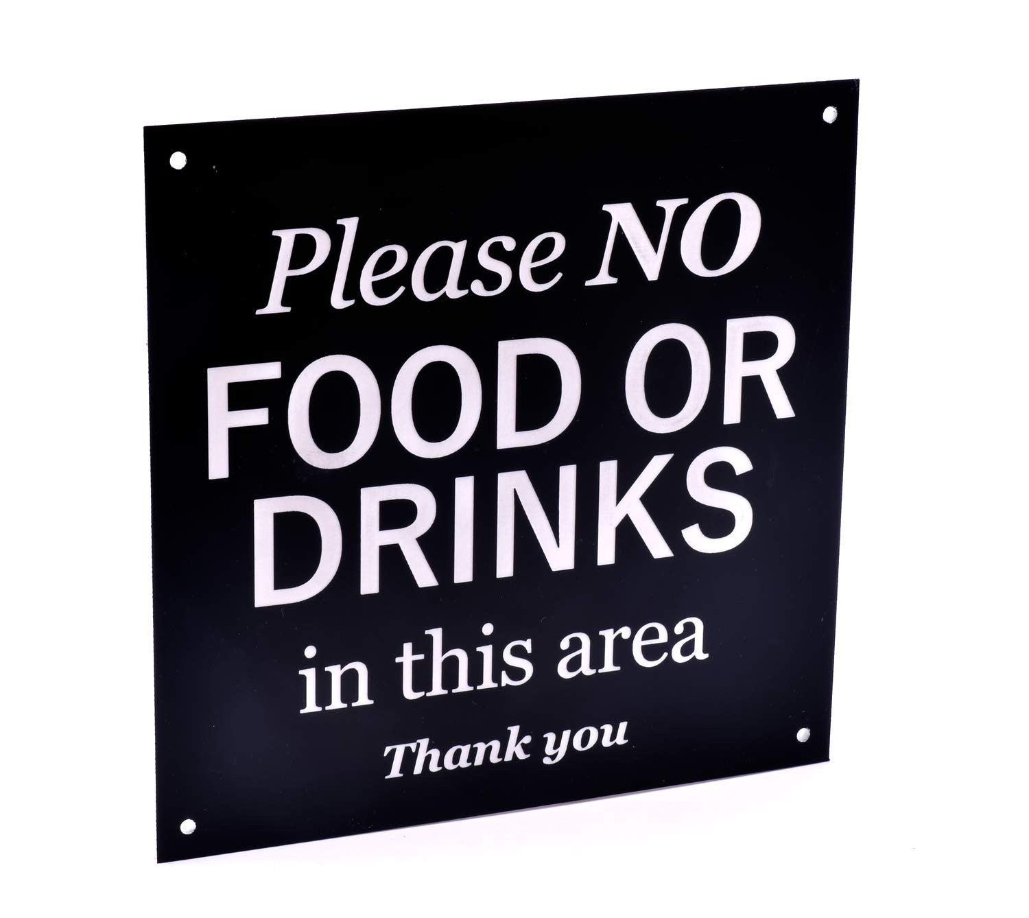 No Food or Drinks Sign – Black HIPS Plastic, 145mm, 4 Screw Holes – by North By North East – Signs