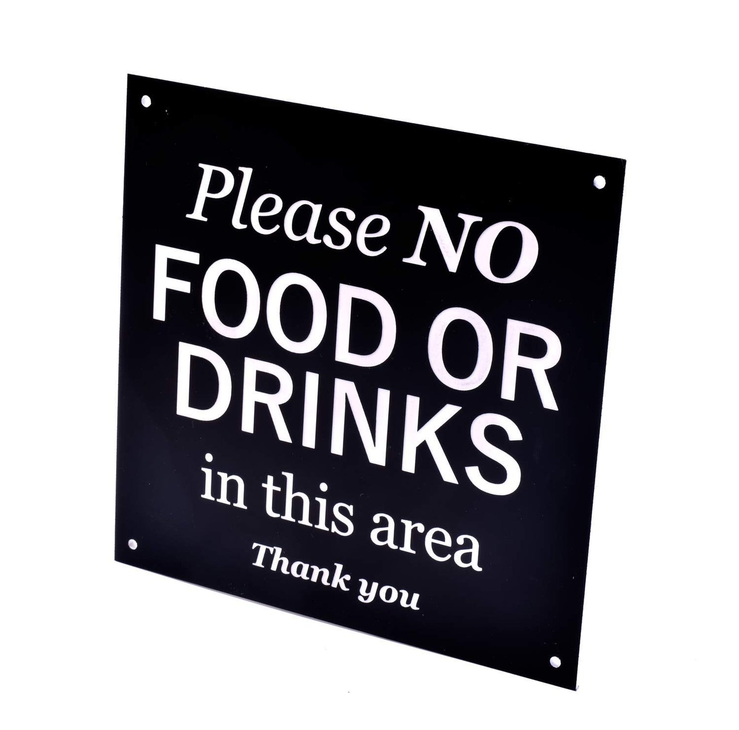 No Food or Drinks Sign – Black HIPS Plastic, 145mm, 4 Screw Holes – by North By North East – Signs