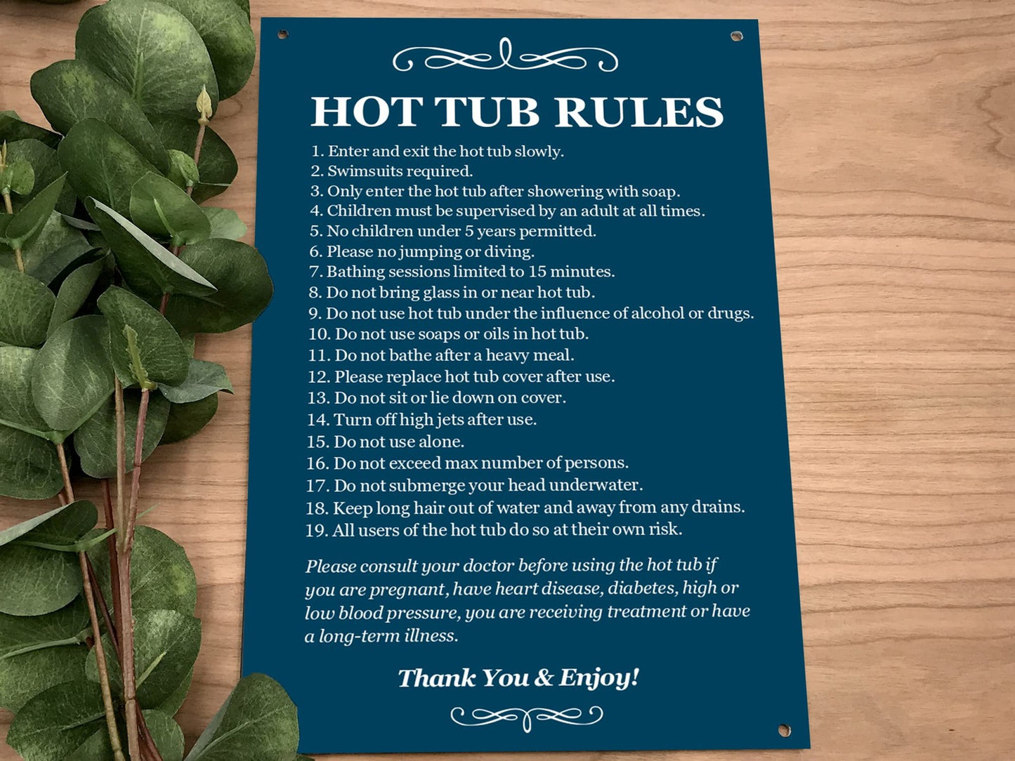 Hot Tub Rules Sign – Blue ACM 210x297mm with 4 Screw Holes, Waterproof, UK Made – by North By North East – Signs