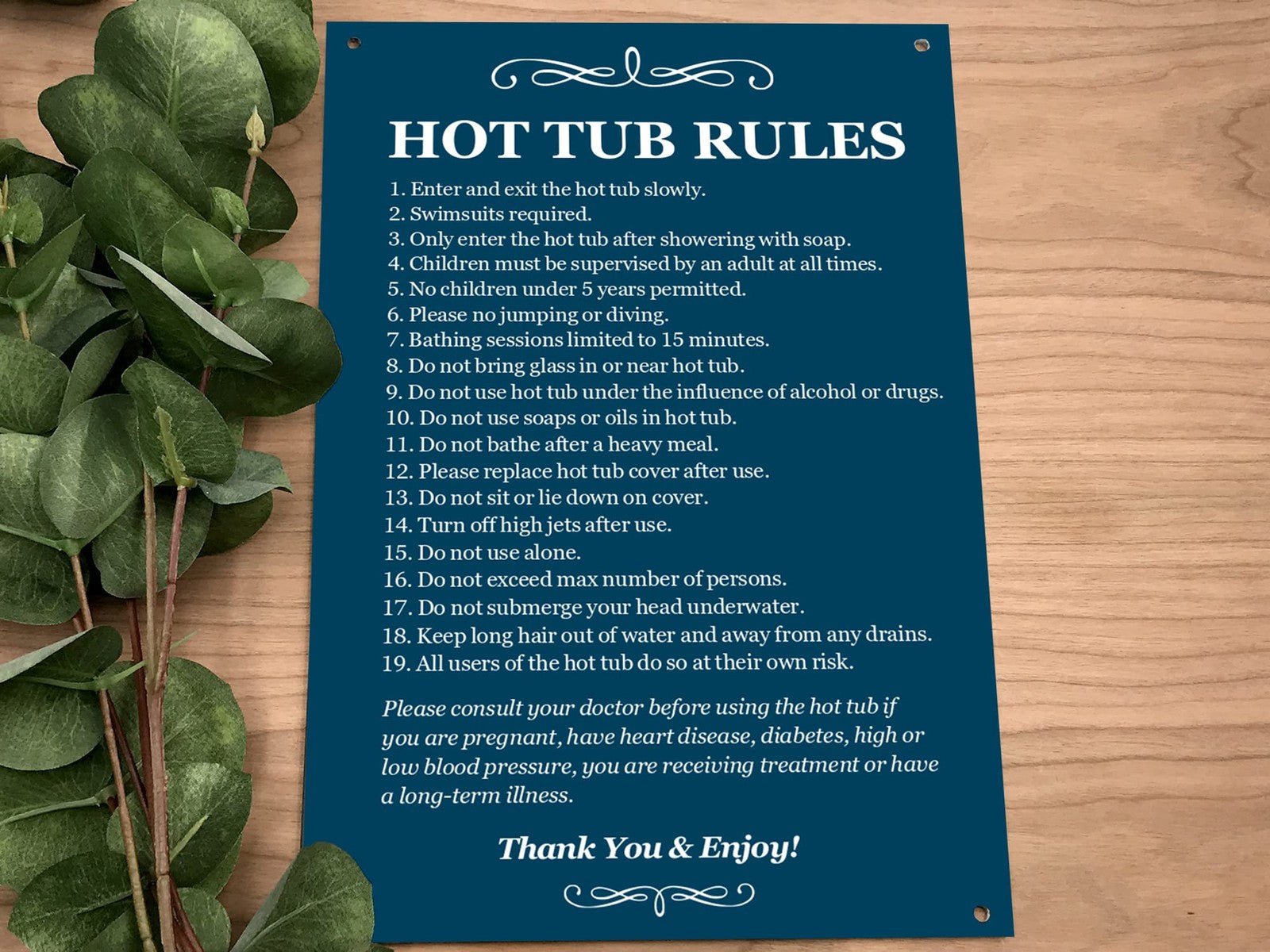 Hot Tub Rules Sign – Blue ACM 210x297mm with 4 Screw Holes, Waterproof, UK Made – by North By North East – Signs