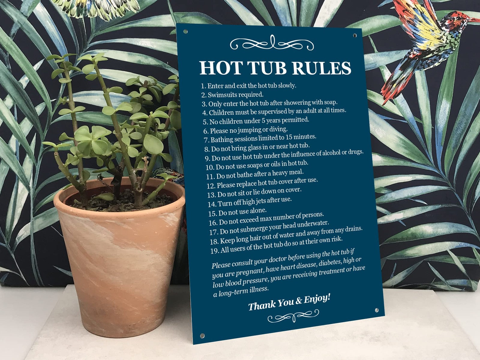 Hot Tub Rules Sign – Blue ACM 210x297mm with 4 Screw Holes, Waterproof, UK Made – by North By North East – Signs
