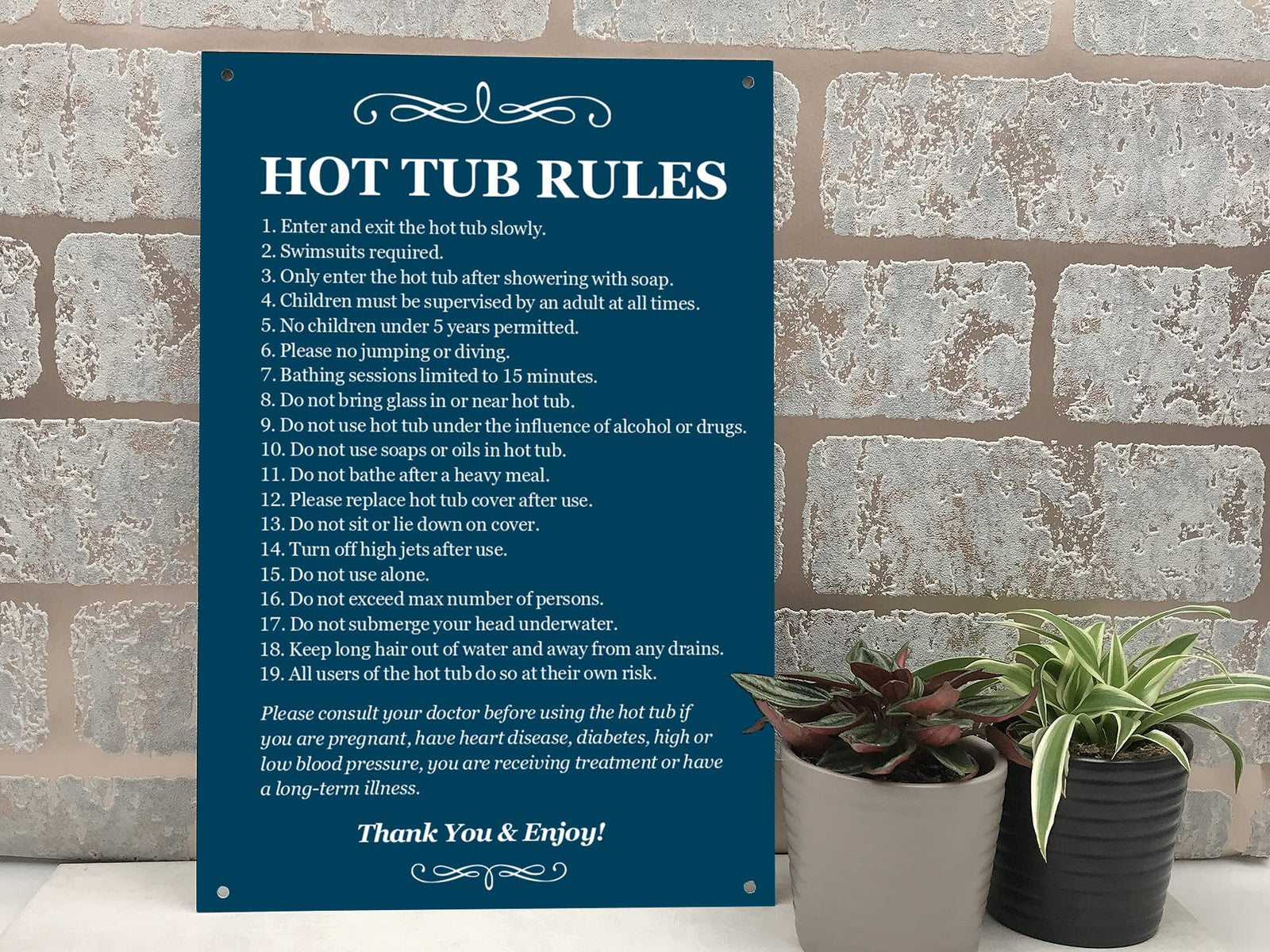 Hot Tub Rules Sign – Blue ACM 210x297mm with 4 Screw Holes, Waterproof, UK Made – by North By North East – Signs