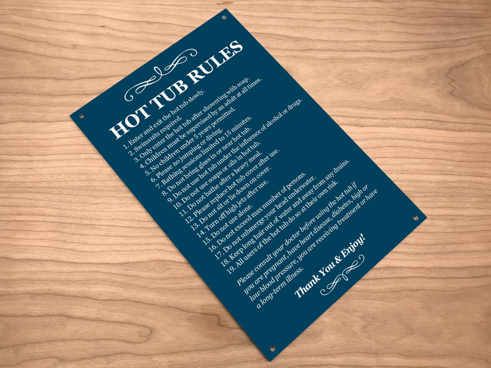 Hot Tub Rules Sign – Blue ACM 210x297mm with 4 Screw Holes, Waterproof, UK Made – by North By North East – Signs