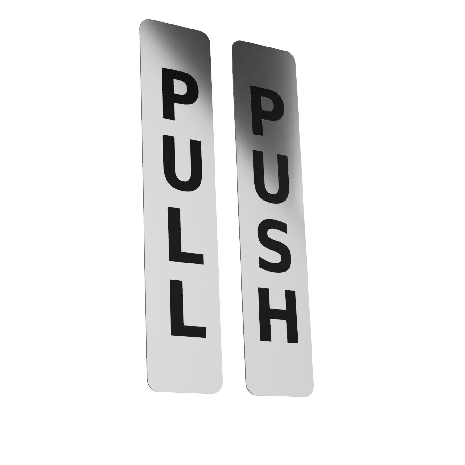 Push Pull Door Signs – Pair of Rigid Self-Adhesive Brushed Silver 1mm Aluminium – by North By North East – Business Hours & Policy Signs