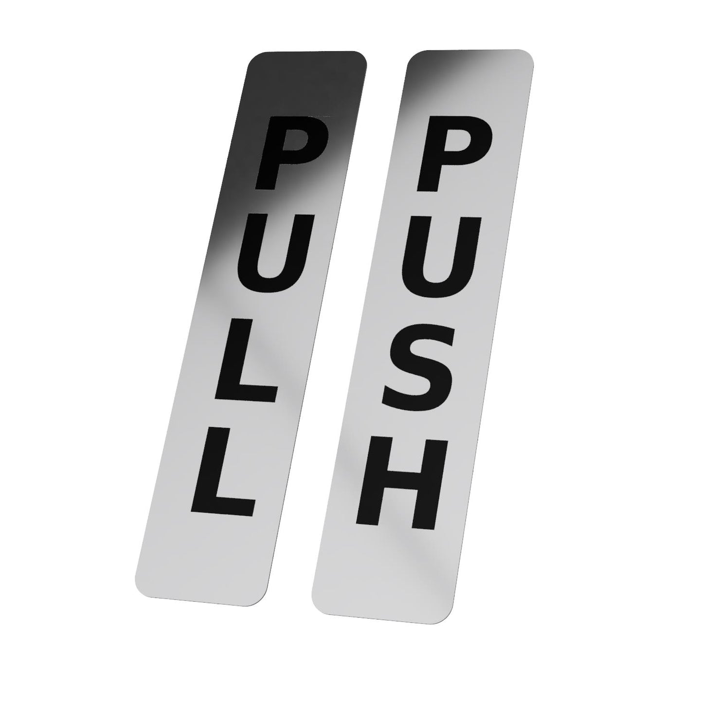 Push Pull Door Signs – Pair of Rigid Self-Adhesive Brushed Silver 1mm Aluminium – by North By North East – Business Hours & Policy Signs