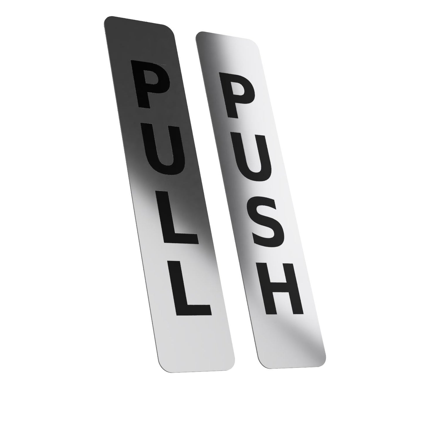 Push Pull Door Signs – Pair of Rigid Self-Adhesive Brushed Silver 1mm Aluminium – by North By North East – Business Hours & Policy Signs