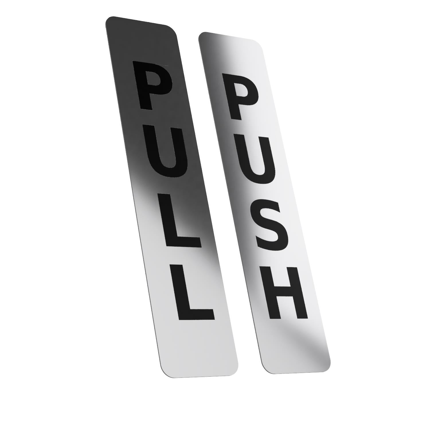 Push Pull Door Signs – Pair of Rigid Self-Adhesive Brushed Silver 1mm Aluminium – by North By North East – Business Hours & Policy Signs