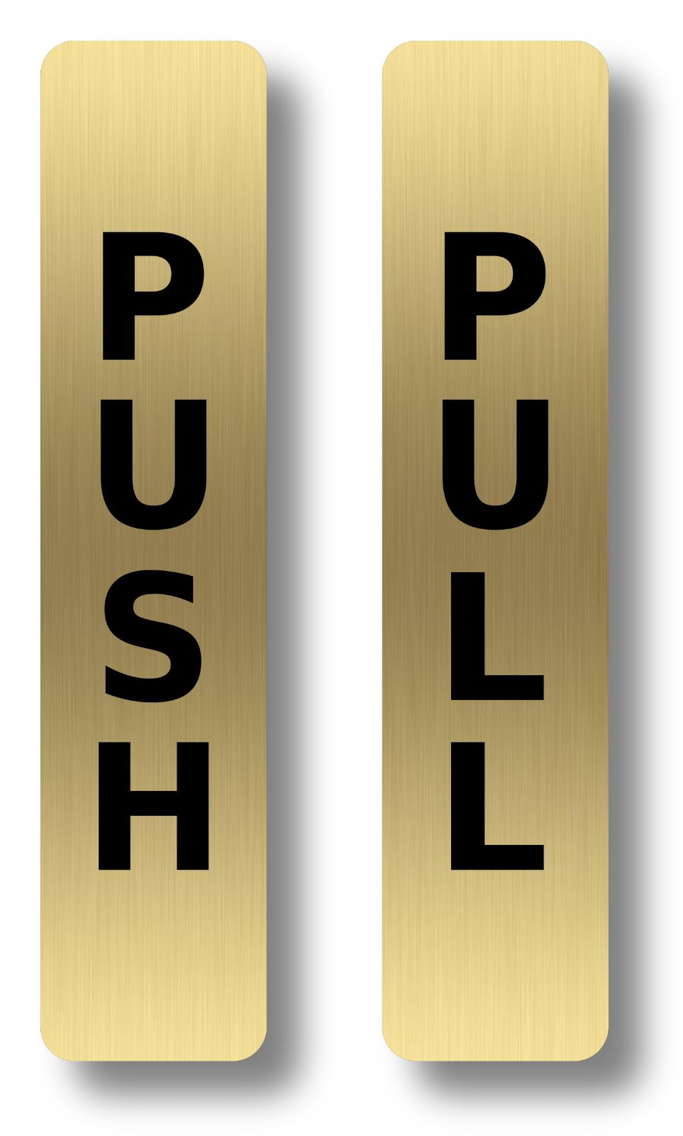 Brushed Gold Push Pull Door Signs – 2 Pack Self Adhesive Metal 180×40mm – by North By North East – Business Hours & Policy Signs