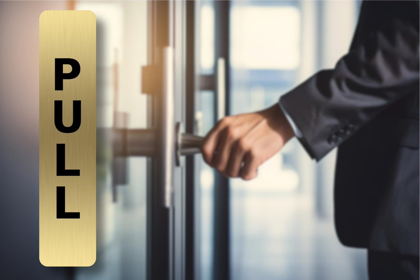 Brushed Gold Push Pull Door Signs – 2 Pack Self Adhesive Metal 180×40mm – by North By North East – Business Hours & Policy Signs