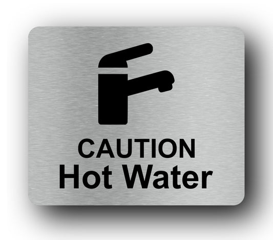 Caution Hot Water Sign – 120×100mm Self Adhesive Solid Aluminium Safety Notice – by North By North East – Safety & Warning Signs