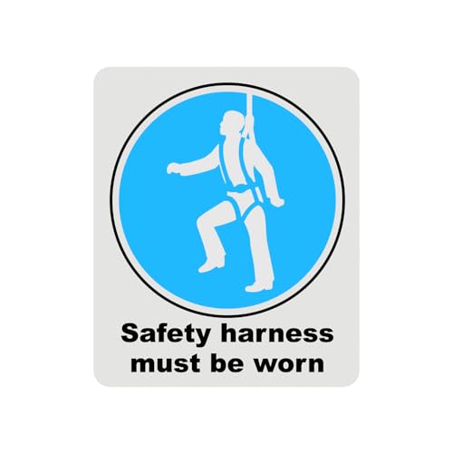 Mandatory Health & Safety Sign - HSE Compliant, Laminated, 3M Backed - 120x100mm (Safety Harness) – by North By North East – Safety & Warning Signs