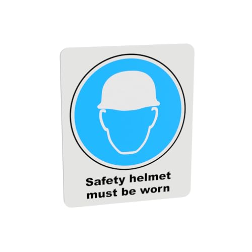 Mandatory Health & Safety Sign - HSE Compliant, Laminated, 3M Backed - 120x100mm (Safety Helmet) – by North By North East – Safety & Warning Signs