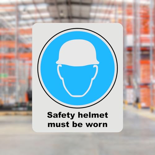 Mandatory Health & Safety Sign - HSE Compliant, Laminated, 3M Backed - 120x100mm (Safety Helmet) – by North By North East – Safety & Warning Signs