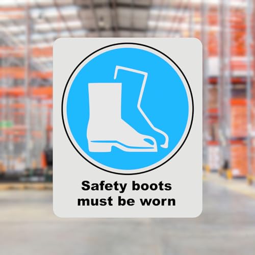 Mandatory Health & Safety Sign - HSE Compliant, Laminated, 3M Backed - 120x100mm (Safety Boots) – by North By North East – Safety & Warning Signs
