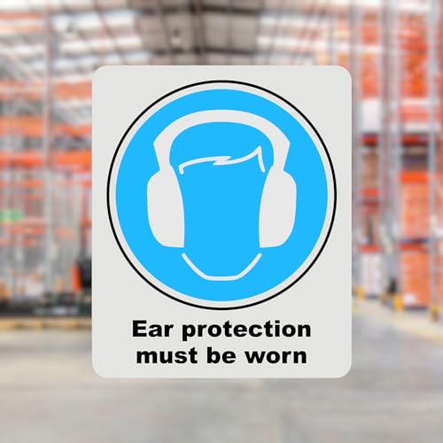 Mandatory Health & Safety Sign - HSE Compliant, Laminated, 3M Backed - 120x100mm (Ear Protection) – by North By North East – Safety & Warning Signs