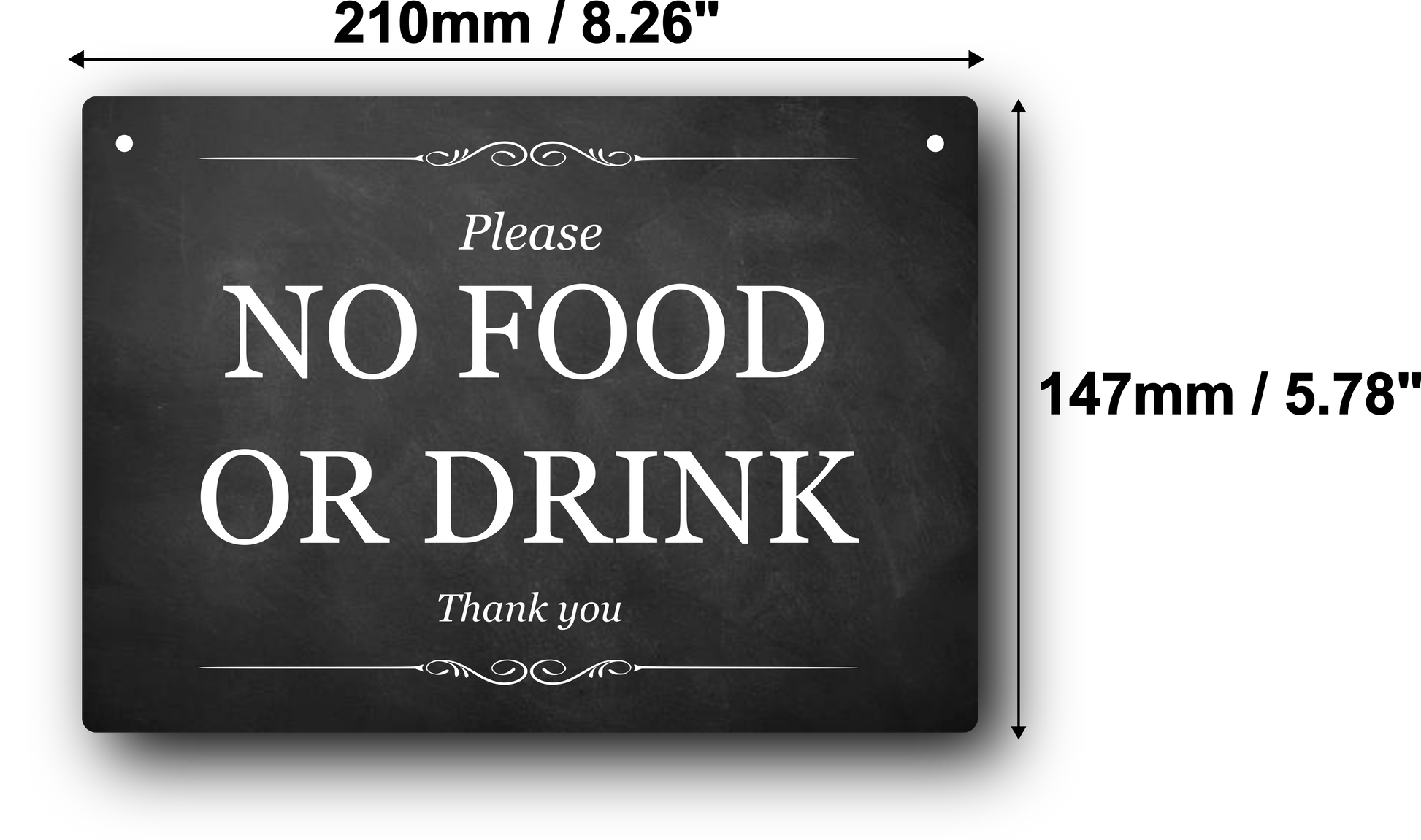 Tough A5 "Please NO FOOD OR DRINK" Sign – 3mm / 0.12” Aluminium Composite, UV Printed, 2 Screw Holes for Easy Hanging, Ideal for Small Independent Shops – by North By North East – Signs