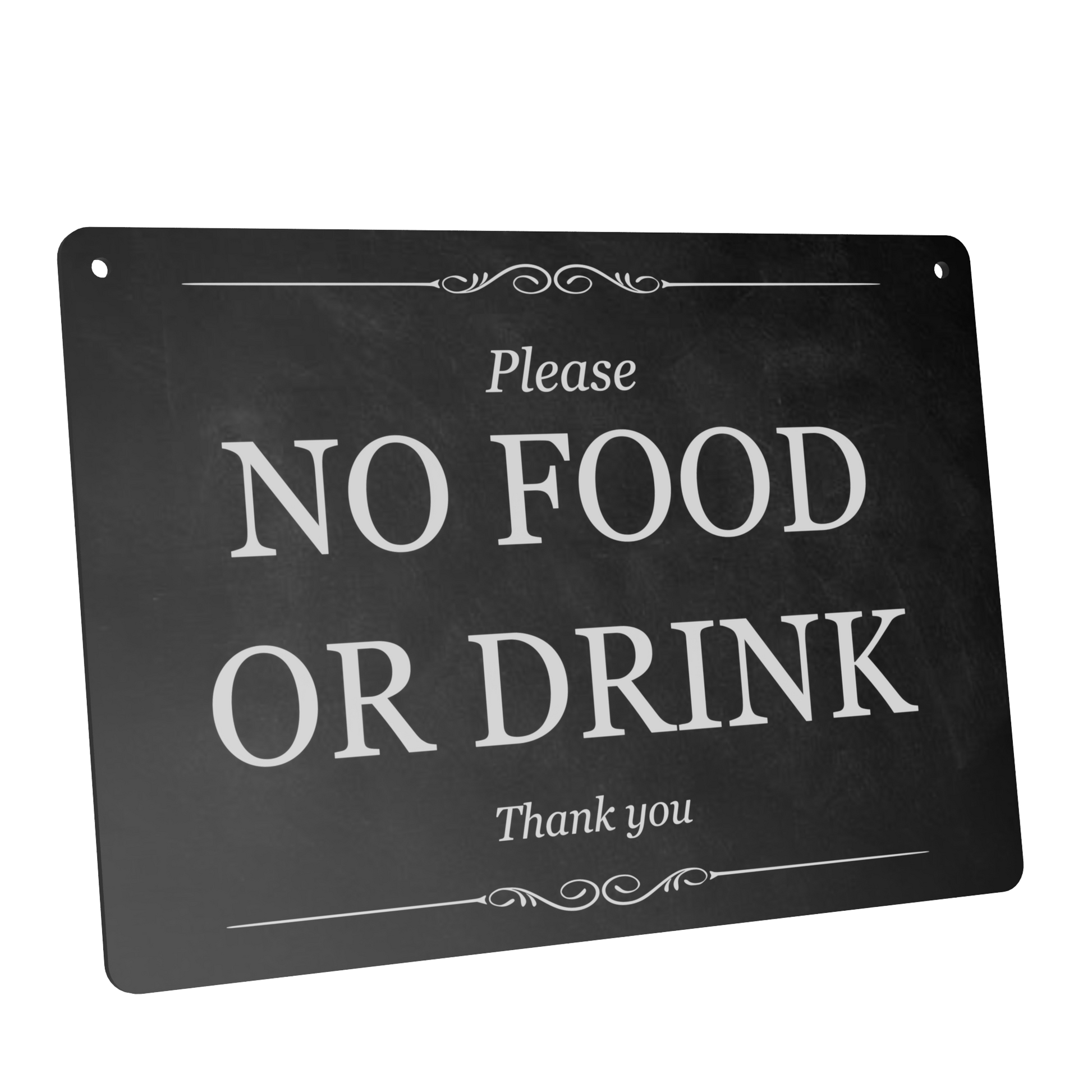 Tough A5 "Please NO FOOD OR DRINK" Sign – 3mm / 0.12” Aluminium Composite, UV Printed, 2 Screw Holes for Easy Hanging, Ideal for Small Independent Shops – by North By North East – Signs