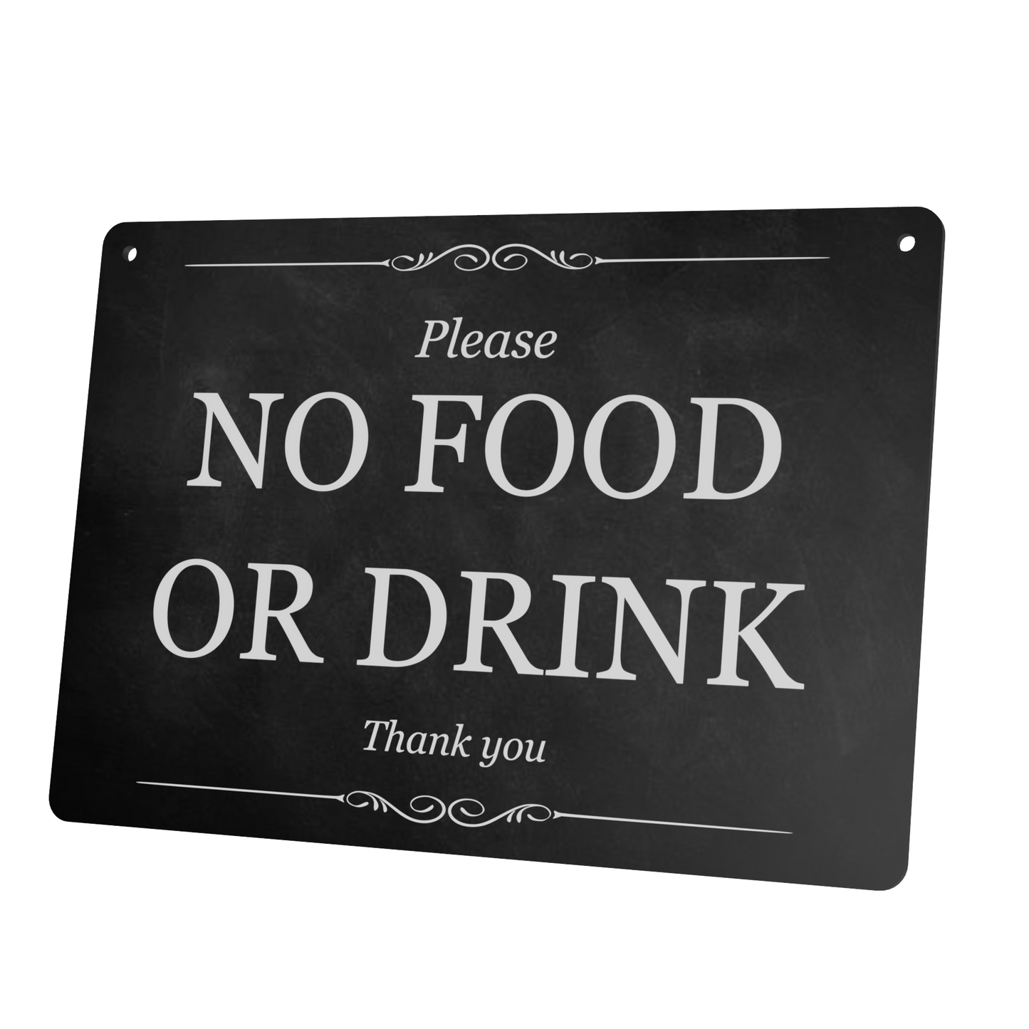 Tough A5 "Please NO FOOD OR DRINK" Sign – 3mm / 0.12” Aluminium Composite, UV Printed, 2 Screw Holes for Easy Hanging, Ideal for Small Independent Shops – by North By North East – Signs