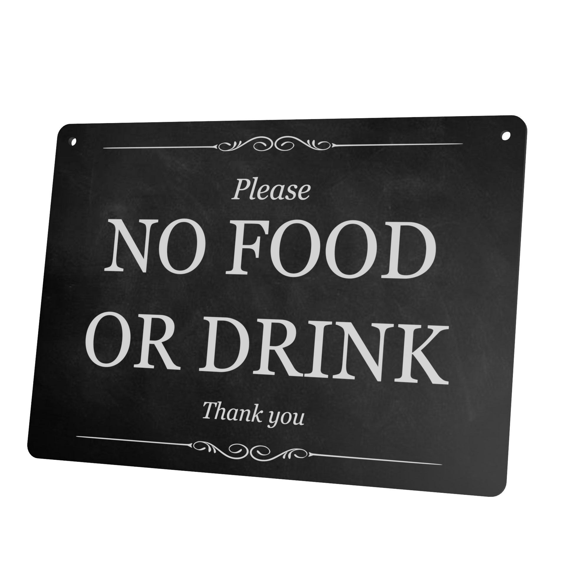 Tough A5 "Please NO FOOD OR DRINK" Sign – 3mm / 0.12” Aluminium Composite, UV Printed, 2 Screw Holes for Easy Hanging, Ideal for Small Independent Shops – by North By North East – Signs