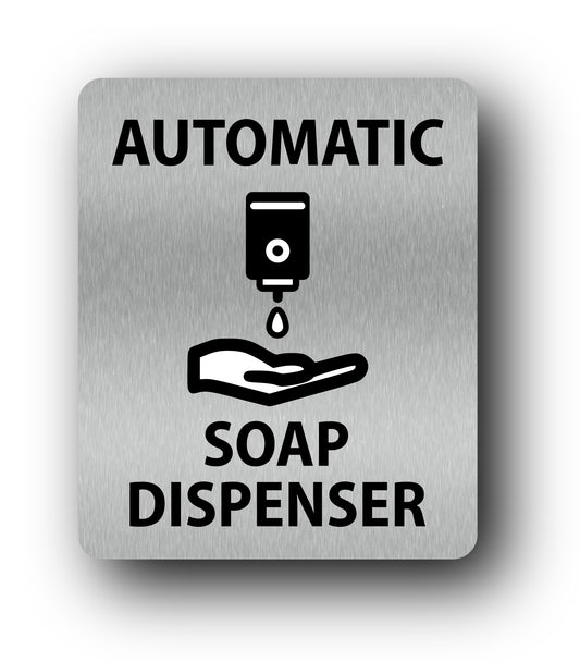 Automatic Soap Dispenser Sign - 4.7” x  3.9” (120mm x 100mm), - Rigid Plastic with UV Print, Self Adhesive Backing for Easy Installation, Indoor/Outdoor Use – by North By North East – Signs