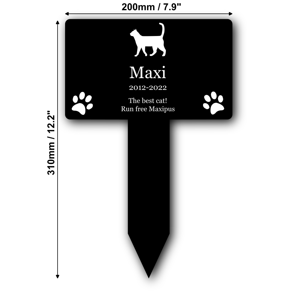Large Personalised Cat Memorial Plaque Stake — Black Plaque with White Engraving (150 × 250 mm, Outdoor Tribute) – by North By North East – Plaques & Nameplates