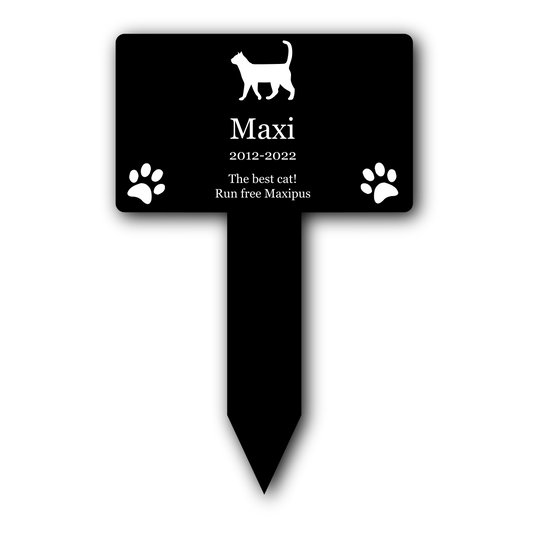 Large Personalised Cat Memorial Plaque Stake — Black Plaque with White Engraving (150 × 250 mm, Outdoor Tribute) – by North By North East – Plaques & Nameplates