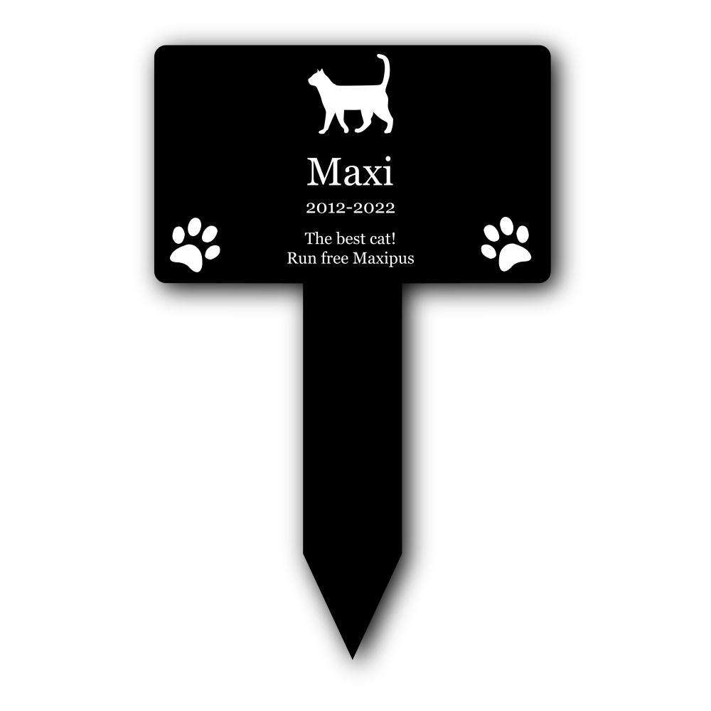 Large Personalised Cat Memorial Plaque Stake — Black Plaque with White Engraving (150 × 250 mm, Outdoor Tribute) – by North By North East – Plaques & Nameplates