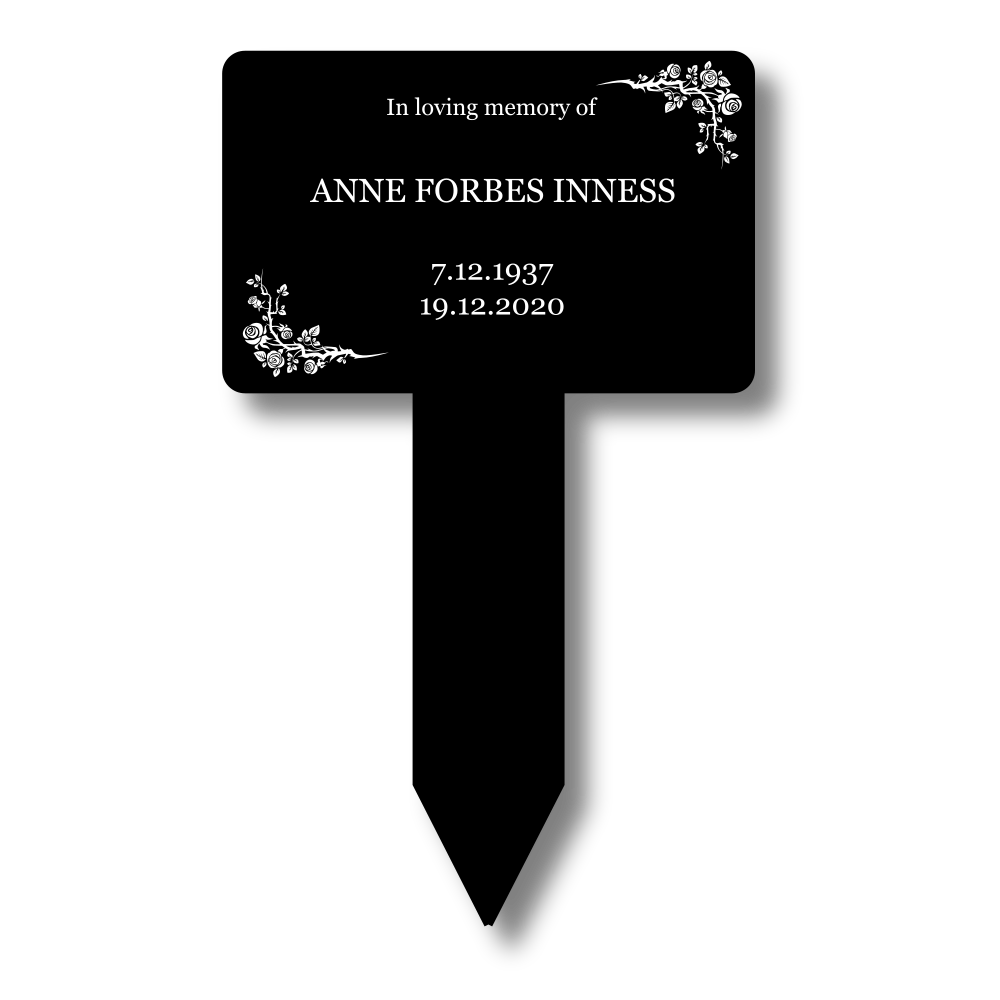 Personalised Black & White Memorial Plaque — Custom Grave or Garden Marker with Stake (203 × 315 mm, Black Plaque with White Engraving) – by North By North East – Plaques & Nameplates