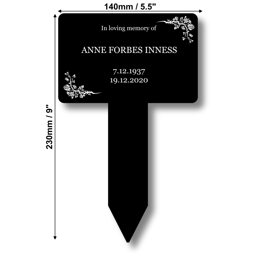 Personalised Black & White Memorial Plaque — Custom Grave or Garden Marker with Stake (203 × 315 mm, Black Plaque with White Engraving) – by North By North East – Plaques & Nameplates
