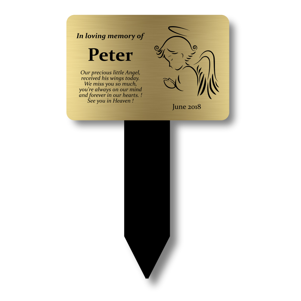Personalised Angel Memorial Plaque — Outdoor Grave or Garden Marker with Stake (150 × 250 mm, Gold/Silver/Copper Acrylic) – by North By North East – Plaques & Nameplates