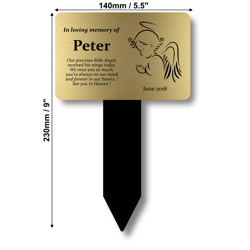 Personalised Angel Memorial Plaque — Outdoor Grave or Garden Marker with Stake (150 × 250 mm, Gold/Silver/Copper Acrylic) – by North By North East – Plaques & Nameplates