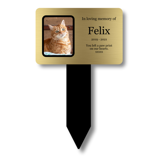 Personalised Pet Photo Memorial Stake — Gold Acrylic Plaque, UK Dispatch (230 × 140 mm, 6 mm, Photo Upload) – by North By North East – Plaques & Nameplates