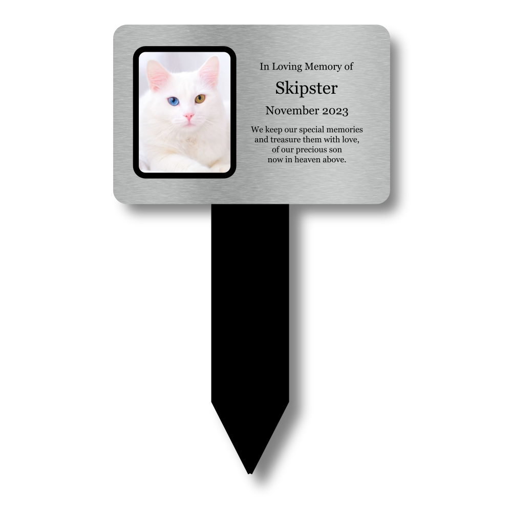 Silver Pet Memorial Plaque with Stake — Personalised Photo & Text (142 × 242 mm, 3 mm, Weatherproof, UK Dispatch) – by North By North East – Plaques & Nameplates