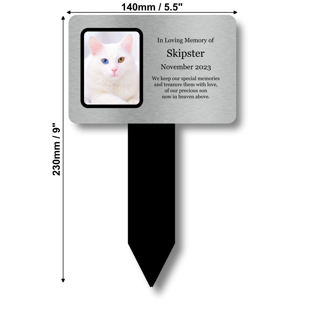 Silver Pet Memorial Plaque with Stake — Personalised Photo & Text (142 × 242 mm, 3 mm, Weatherproof, UK Dispatch) – by North By North East – Plaques & Nameplates