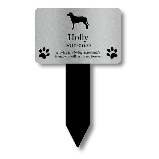 Personalised Dog Memorial Grave Marker — Silver Acrylic Stake, Outdoor Pet Tribute (230 × 140 mm, 6 mm) – by North By North East – Plaques & Nameplates