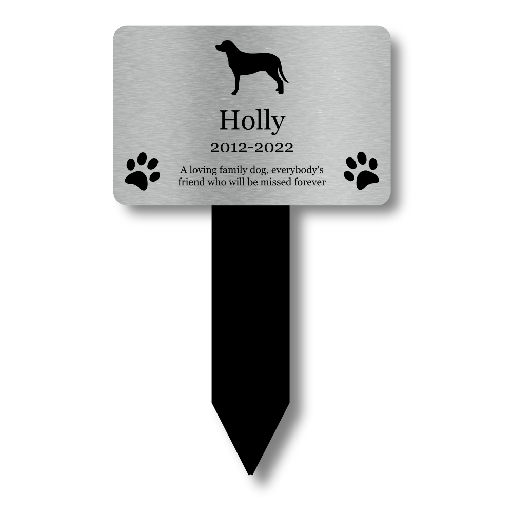 Personalised Dog Memorial Grave Marker — Silver Acrylic Stake, Outdoor Pet Tribute (230 × 140 mm, 6 mm) – by North By North East – Plaques & Nameplates