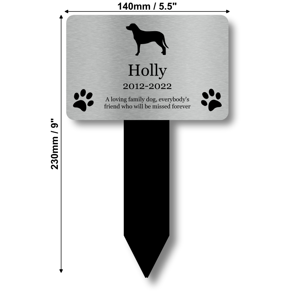 Personalised Dog Memorial Grave Marker — Silver Acrylic Stake, Outdoor Pet Tribute (230 × 140 mm, 6 mm) – by North By North East – Plaques & Nameplates