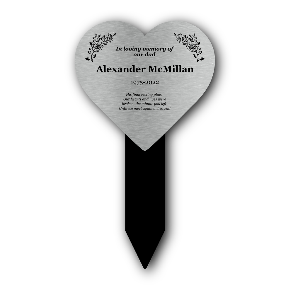 Personalised Heart-Shaped Memorial Stake — Engraved Outdoor Garden Tribute (140 × 250 mm, 6 mm Acrylic, Motif Options) – by North By North East – Plaques & Nameplates