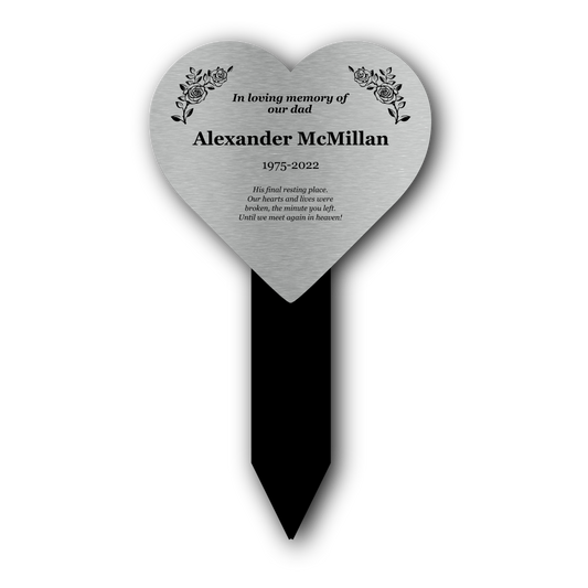 Personalised Heart-Shaped Memorial Stake — Engraved Outdoor Garden Tribute (140 × 250 mm, 6 mm Acrylic, Motif Options)