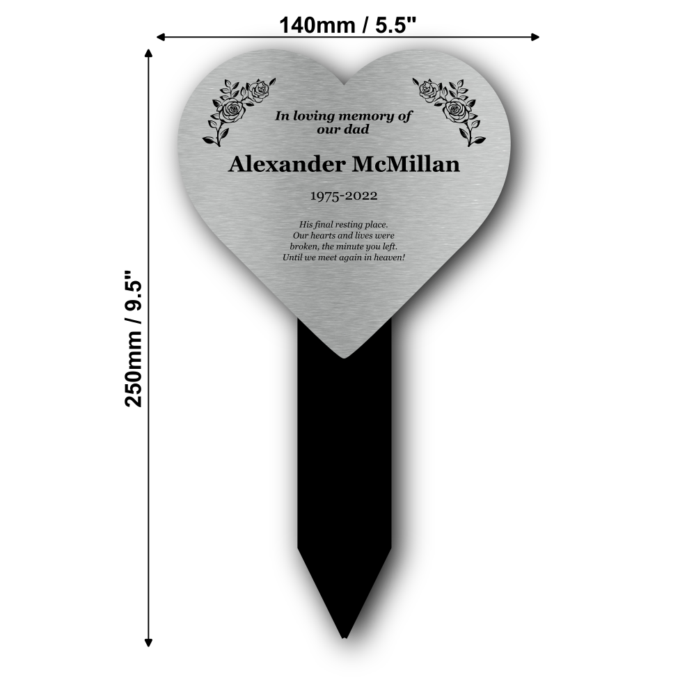 Personalised Heart-Shaped Memorial Stake — Engraved Outdoor Garden Tribute (140 × 250 mm, 6 mm Acrylic, Motif Options) – by North By North East – Plaques & Nameplates