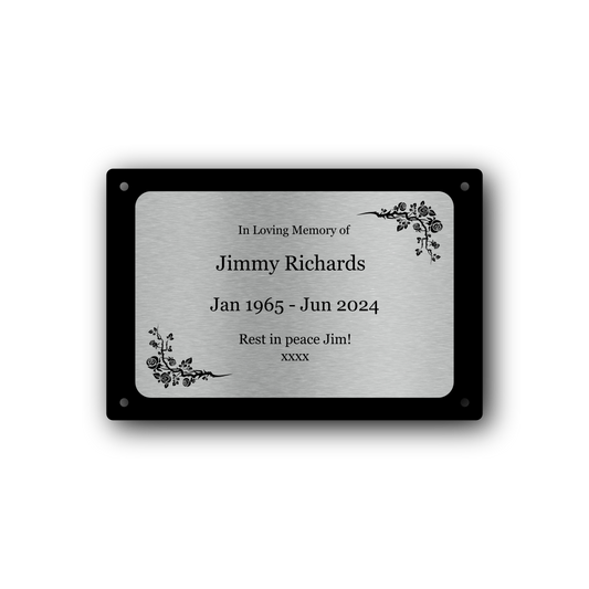 Personalised Silver Aluminium Memorial Plaque — Engraved, 4 Screw Holes (170 × 110 mm, 4 mm, Outdoor-Ready) – by North By North East – Plaques & Nameplates