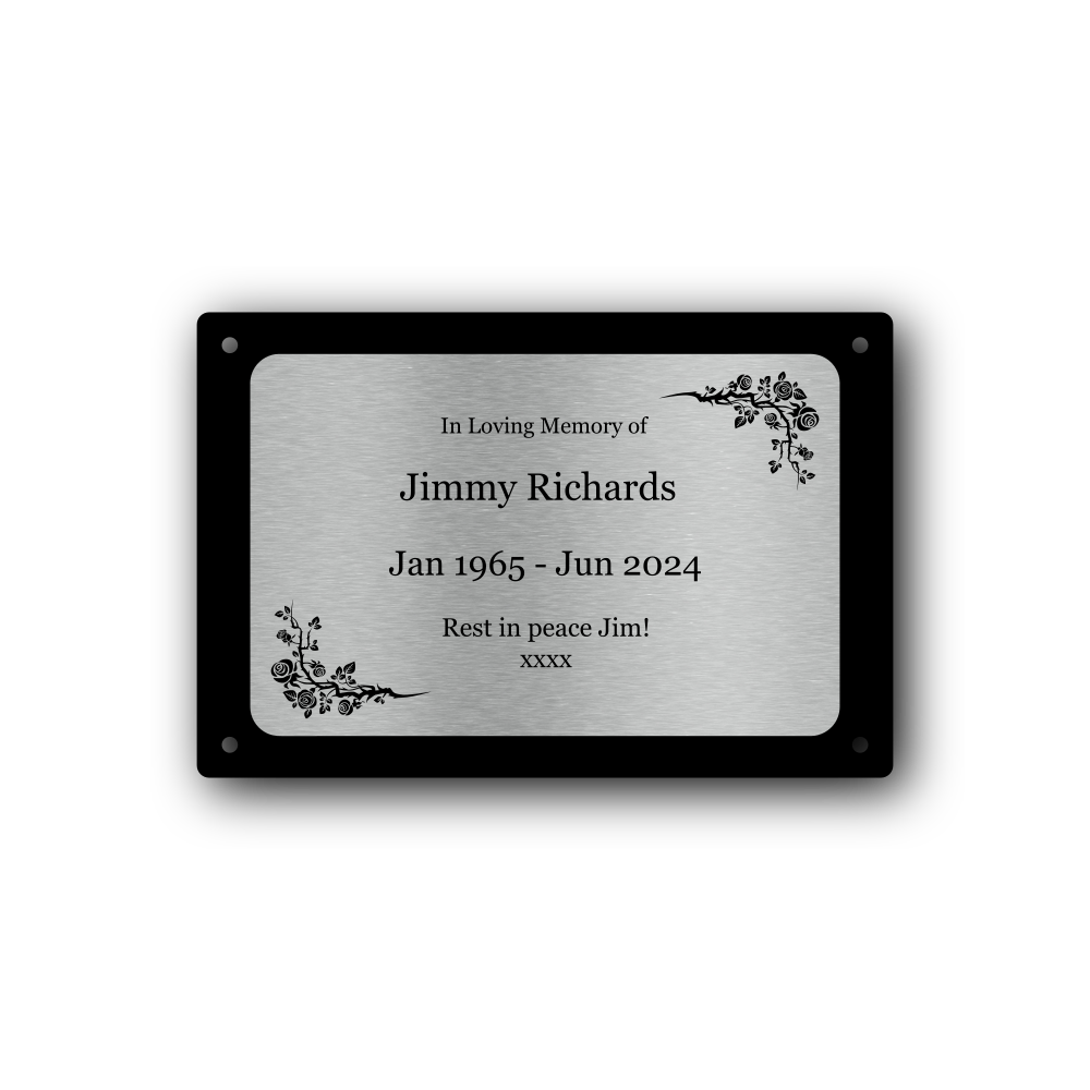 Personalised Silver Aluminium Memorial Plaque — Engraved, 4 Screw Holes (170 × 110 mm, 4 mm, Outdoor-Ready) – by North By North East – Plaques & Nameplates