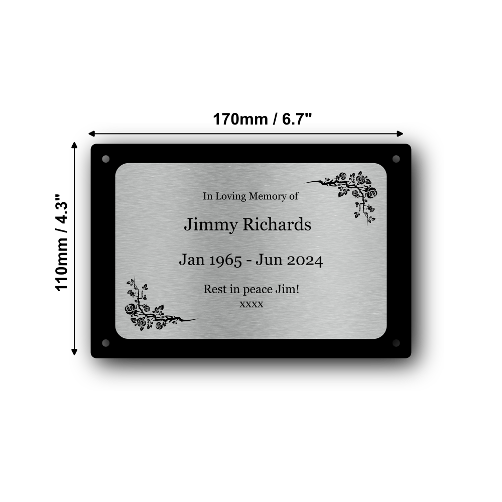 Personalised Silver Aluminium Memorial Plaque — Engraved, 4 Screw Holes (170 × 110 mm, 4 mm, Outdoor-Ready) – by North By North East – Plaques & Nameplates