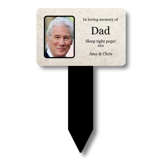 Personalised Granite-Style Memorial Plaque — Photo & Text Grave/Garden Stake (140 × 250 mm, 3 mm Acrylic, Weatherproof) – by North By North East – Plaques & Nameplates
