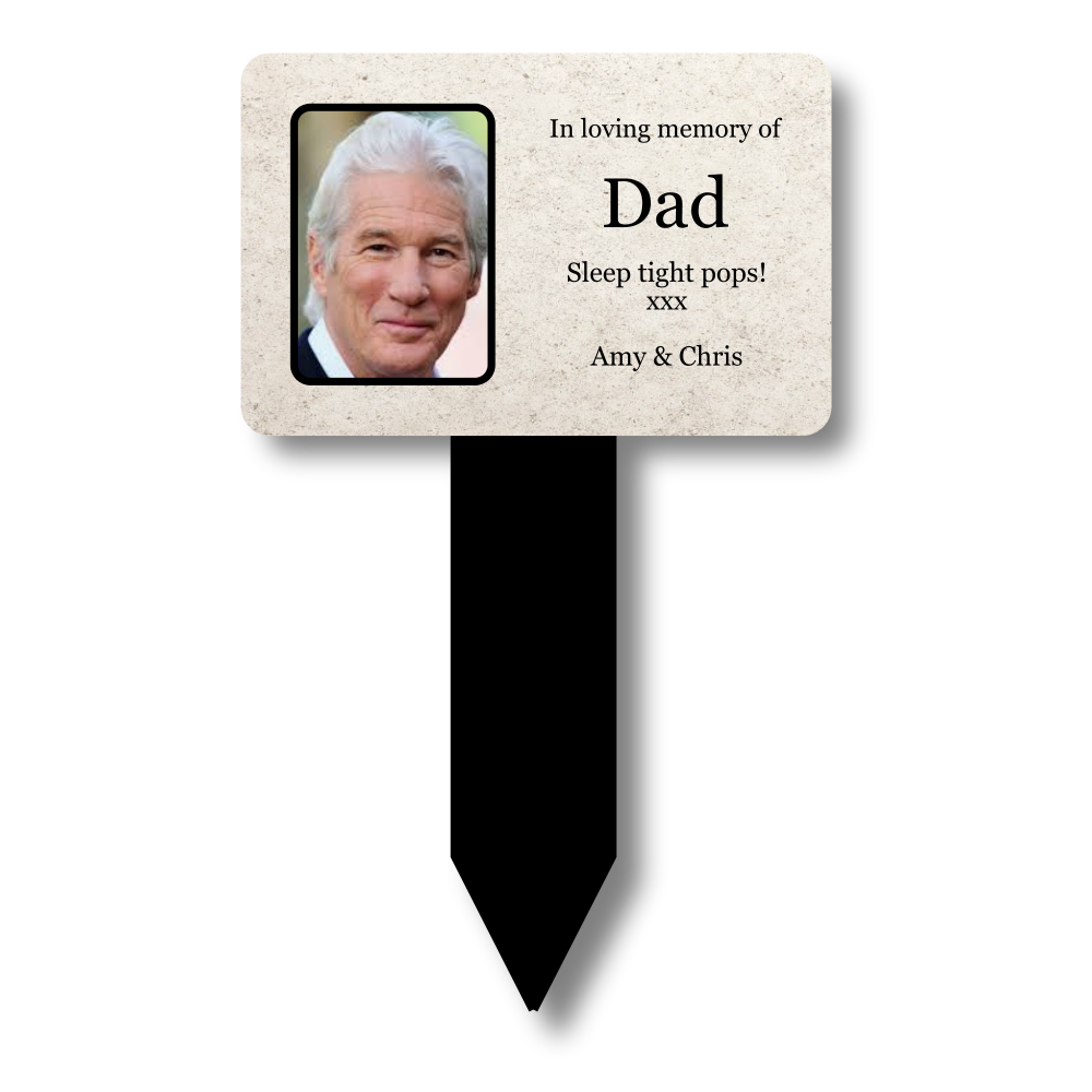 Personalised Granite-Style Memorial Plaque — Photo & Text Grave/Garden Stake (140 × 250 mm, 3 mm Acrylic, Weatherproof) – by North By North East – Plaques & Nameplates