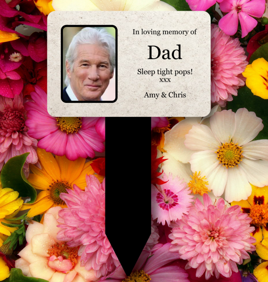 Personalised Granite-Style Memorial Plaque — Photo & Text Grave/Garden Stake (140 × 250 mm, 3 mm Acrylic, Weatherproof) – by North By North East – Plaques & Nameplates