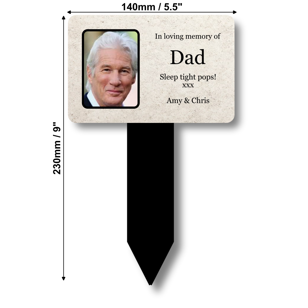 Personalised Granite-Style Memorial Plaque — Photo & Text Grave/Garden Stake (140 × 250 mm, 3 mm Acrylic, Weatherproof) – by North By North East – Plaques & Nameplates