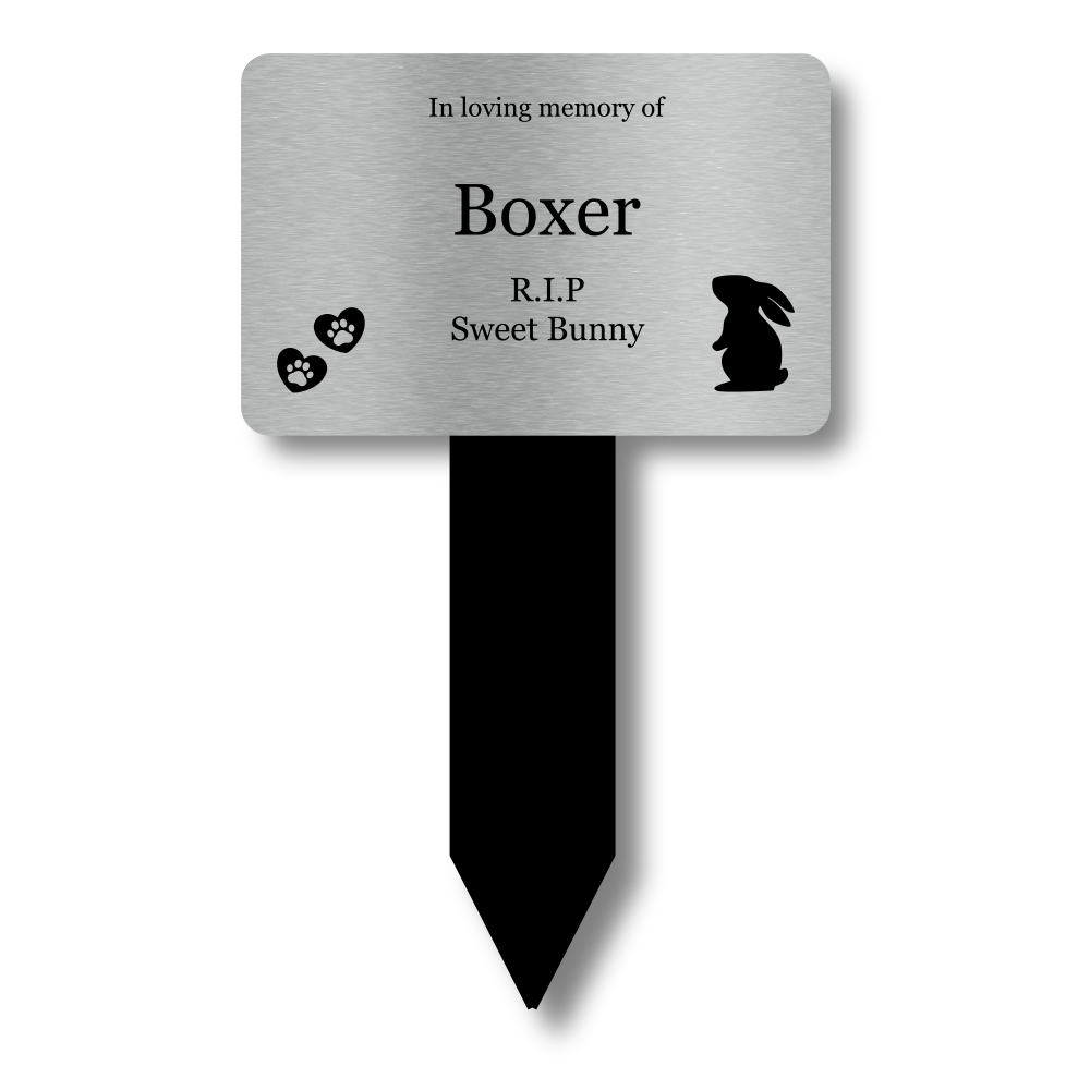 Personalised Rabbit Memorial Stake — Silver Acrylic Plaque (230 × 140 mm) with Rabbit Motif, Engraved & Weatherproof. – by North By North East – Plaques & Nameplates